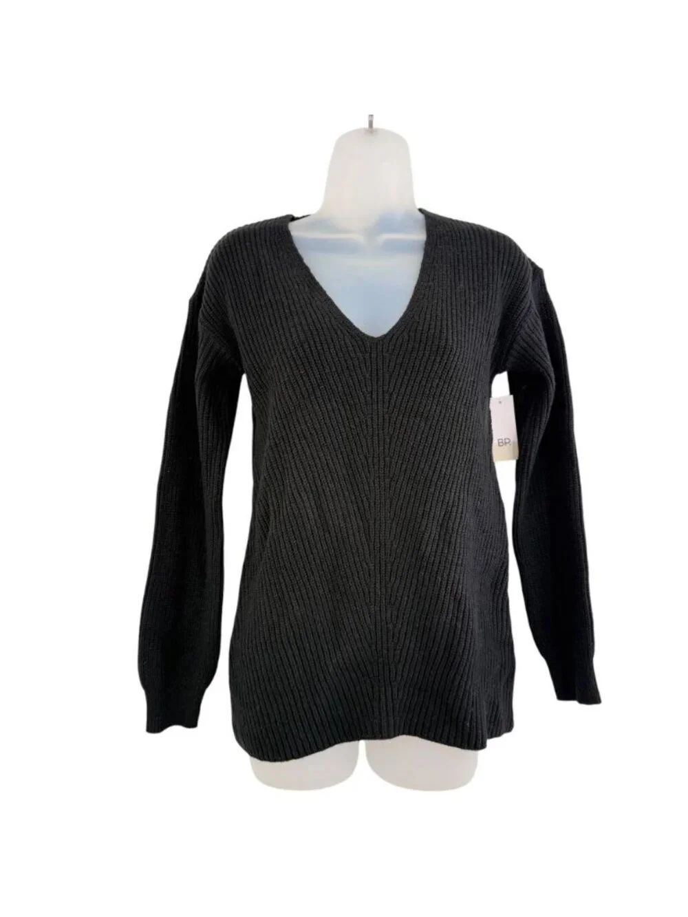 BP Women Sweater V Neck Size XXS Pullover Black Cotton Blend Long Sleeves